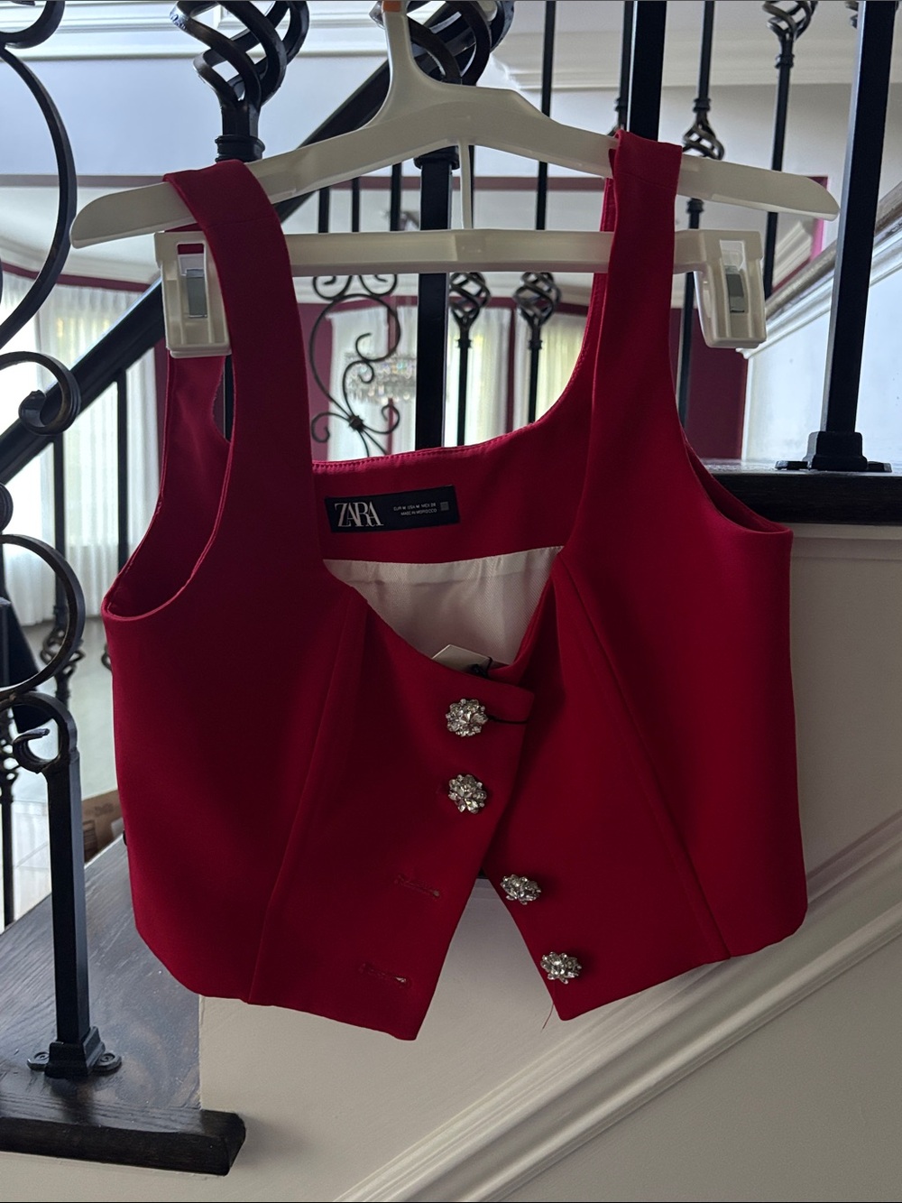 Zara Red Cropped Vest and shorts with Decorative Buttons